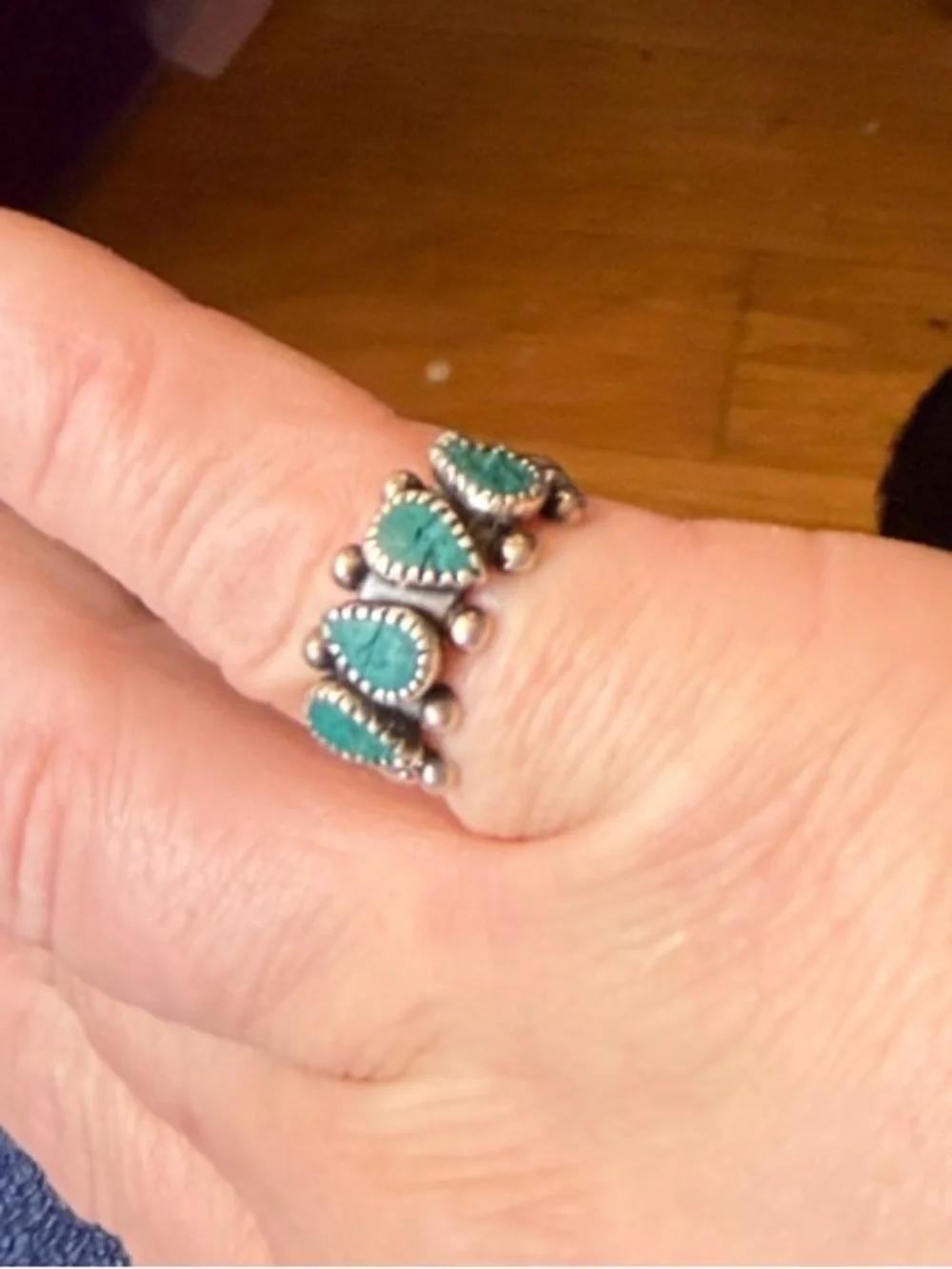 Zamboni Sterling Silver Turquoise Cluster Ring - Women Jewelry 6.5 adjustable